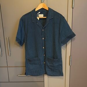 New Embroidered Blue Short Sleeve Shirt (Marine Layer)
